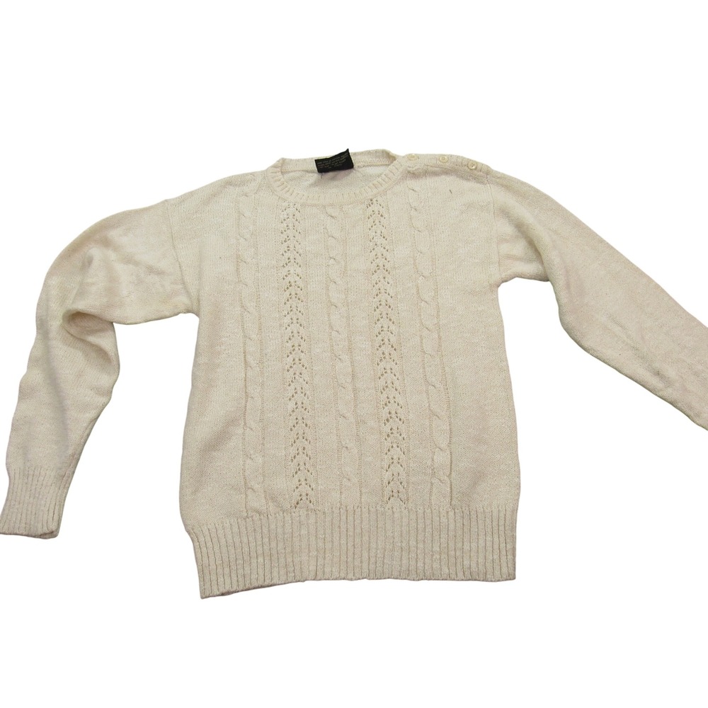 Duet Womens Cable Knit Sweater Size 34( LG)‎ Long Sleeve Button Shoulder Detail